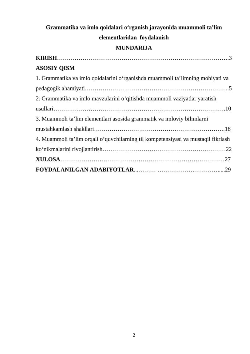 Grammatika va imlo qoidalari oʻrganish jarayonida muammoli taʼlim elementlaridan  foydalanish