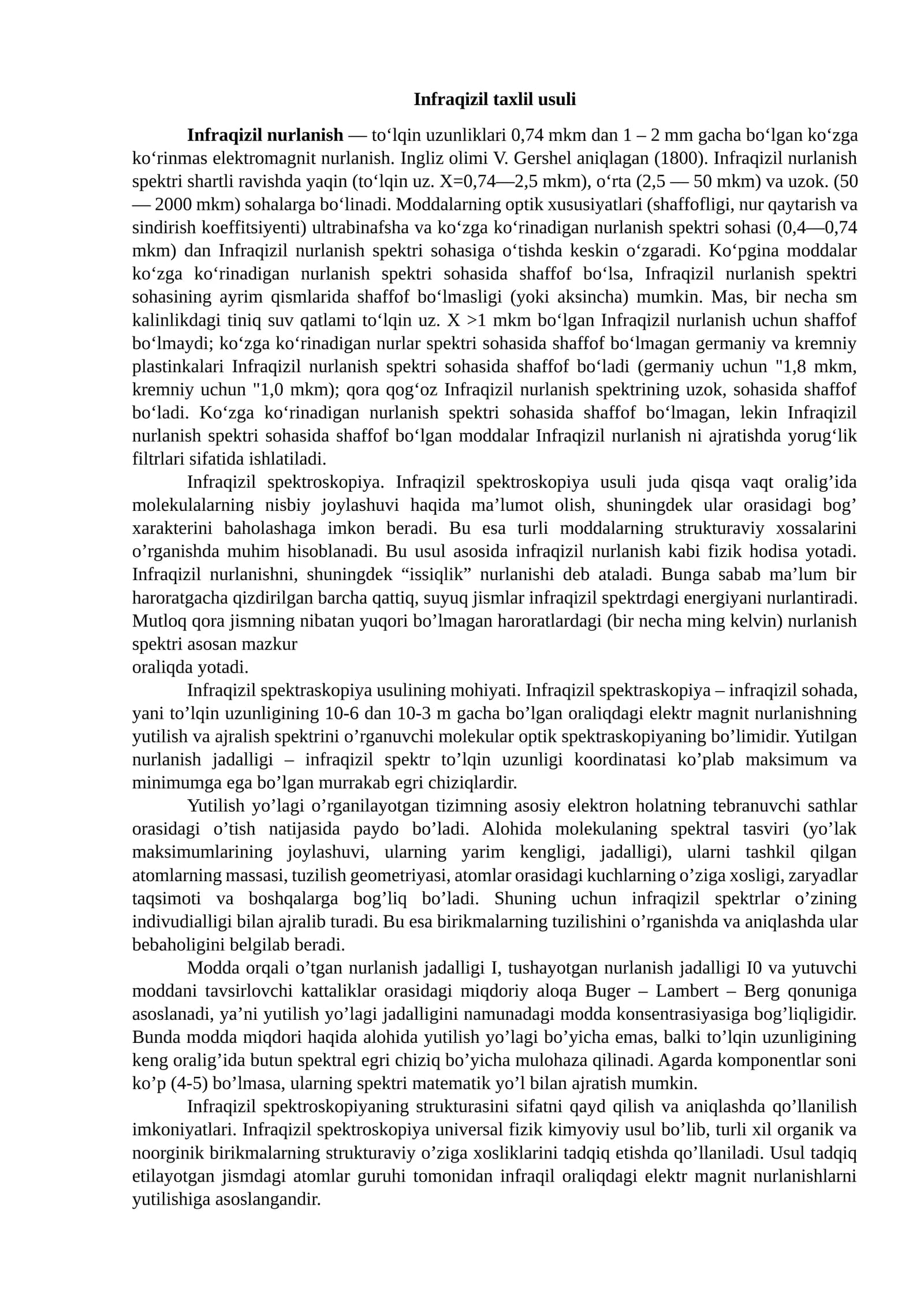 Infraqizil taxlil usuli