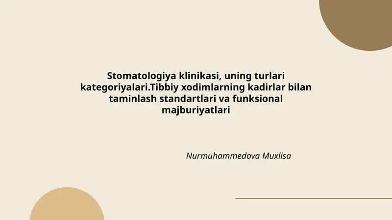 Stomatologiya klinikasi, uning turlari kategoriyalari