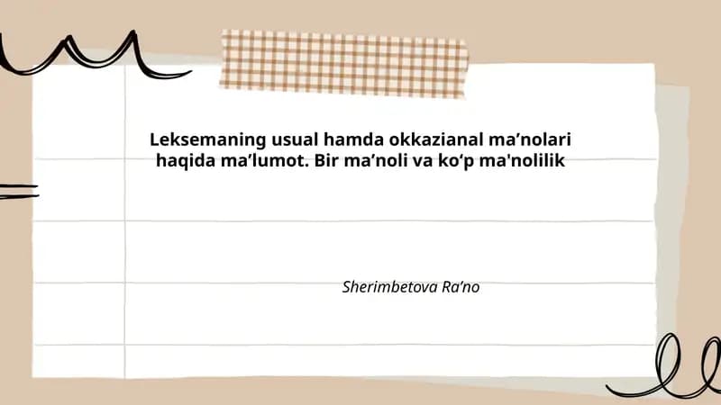 Leksemaning usual hamda okkazianal maʼnolari
