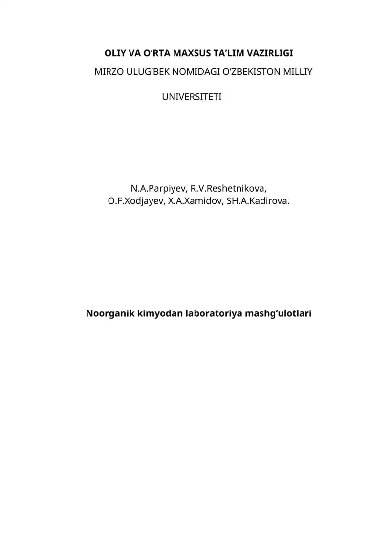Noorganik kimyodan laboratoriya mashg‘ulotlari