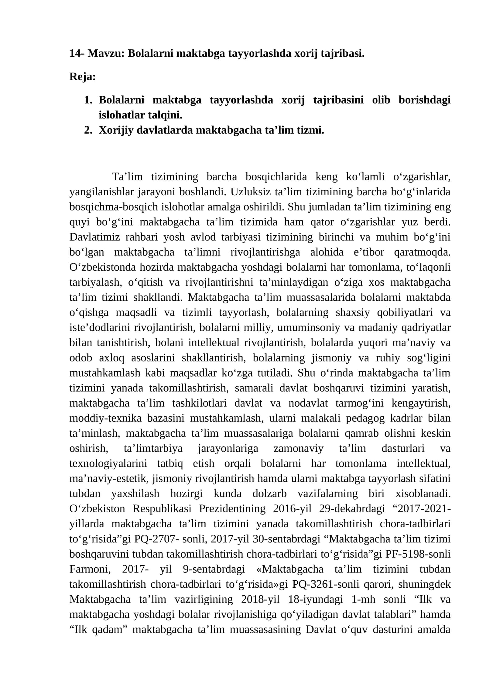 Bolalarni maktabga tayyorlashda xorij tajribasi