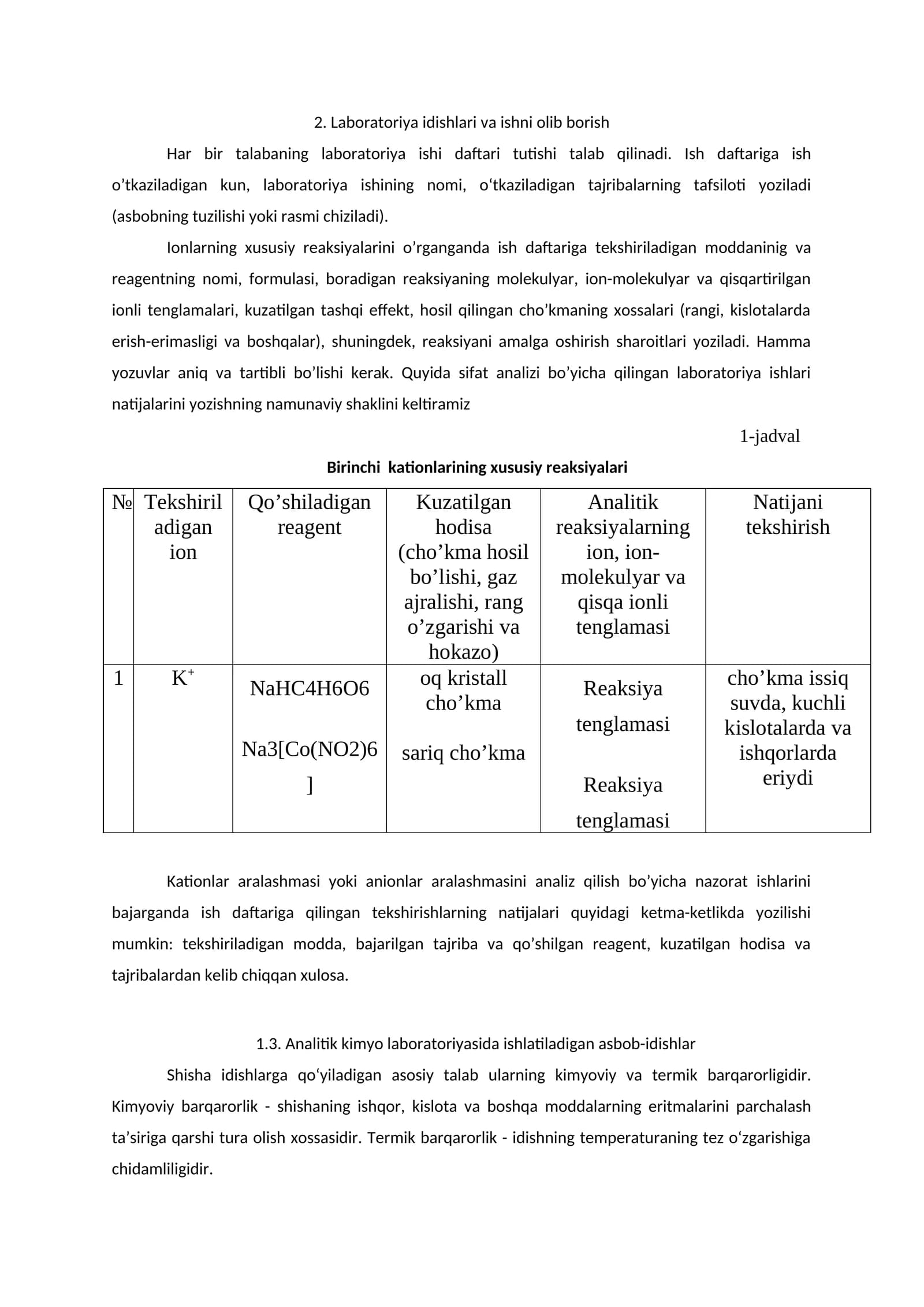 Laboratoriya idishlari va ishni olib borish