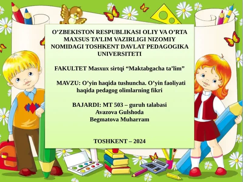 O’yin faoliyati haqida tushuncha