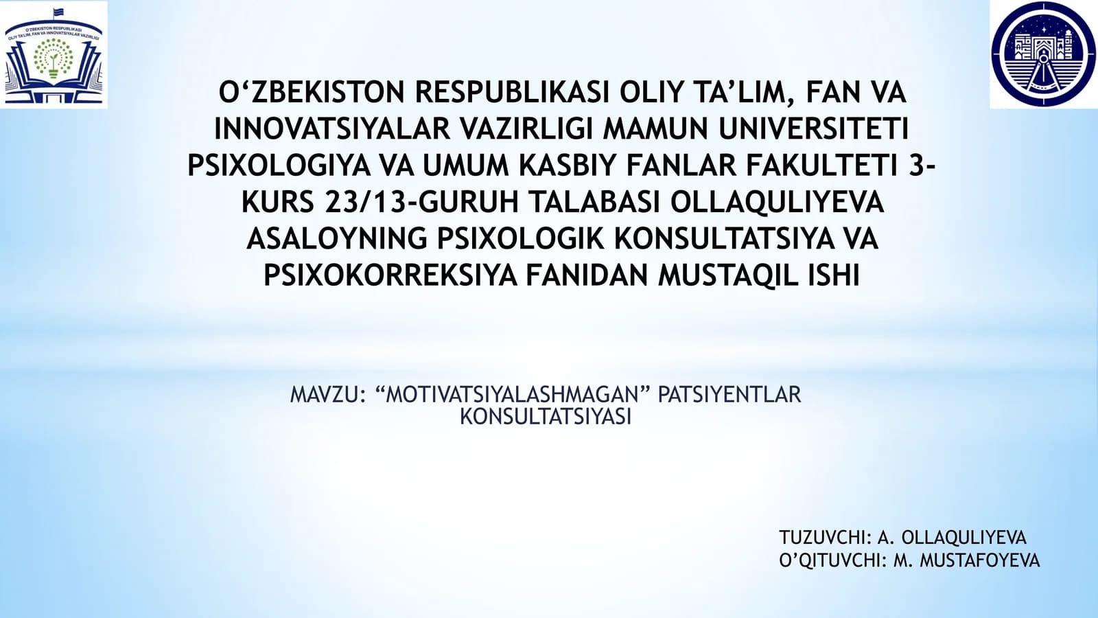 “MOTIVATSIYALASHMAGAN” PATSIYENTLAR KONSULTATSIYASI