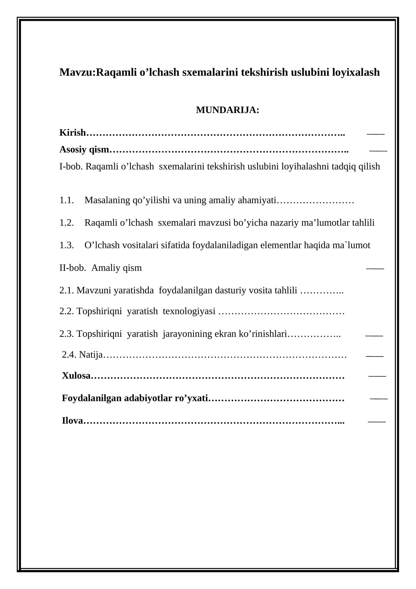 Raqamli o’lchash sxemalarini tekshirish uslubini loyixalash