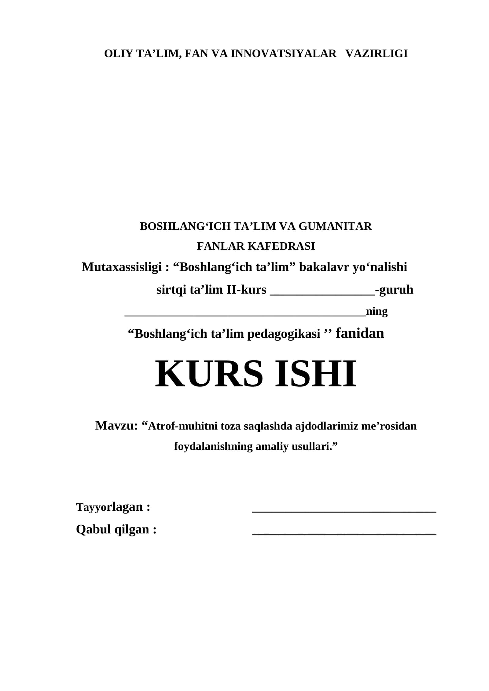 “Atrof-muhitni toza saqlashda ajdodlarimiz me’rosidan foydalanishning amaliy usullari."