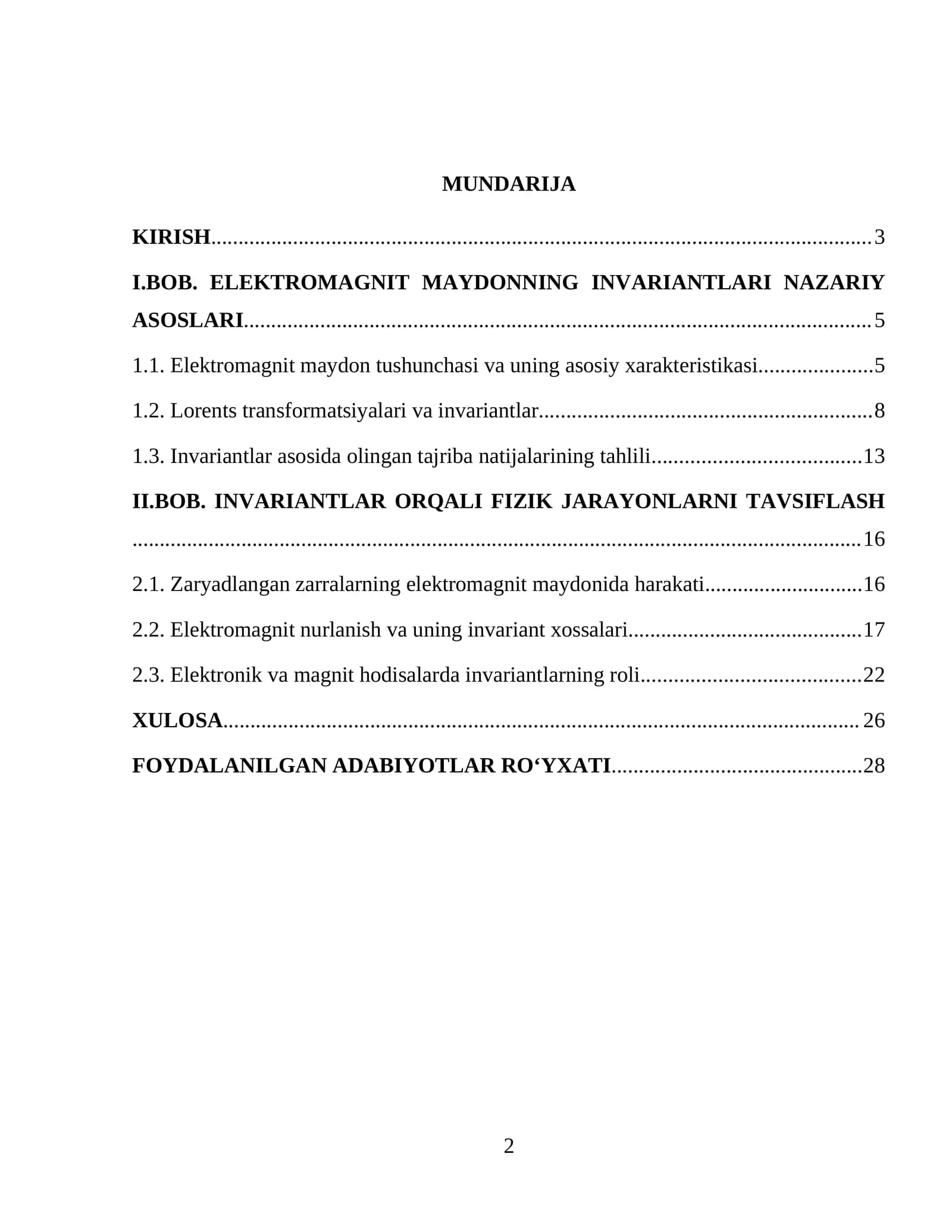 ELEKTROMAGNIT MAYDONNING INVARIANTLARI NAZARIY ASOSLARI	5