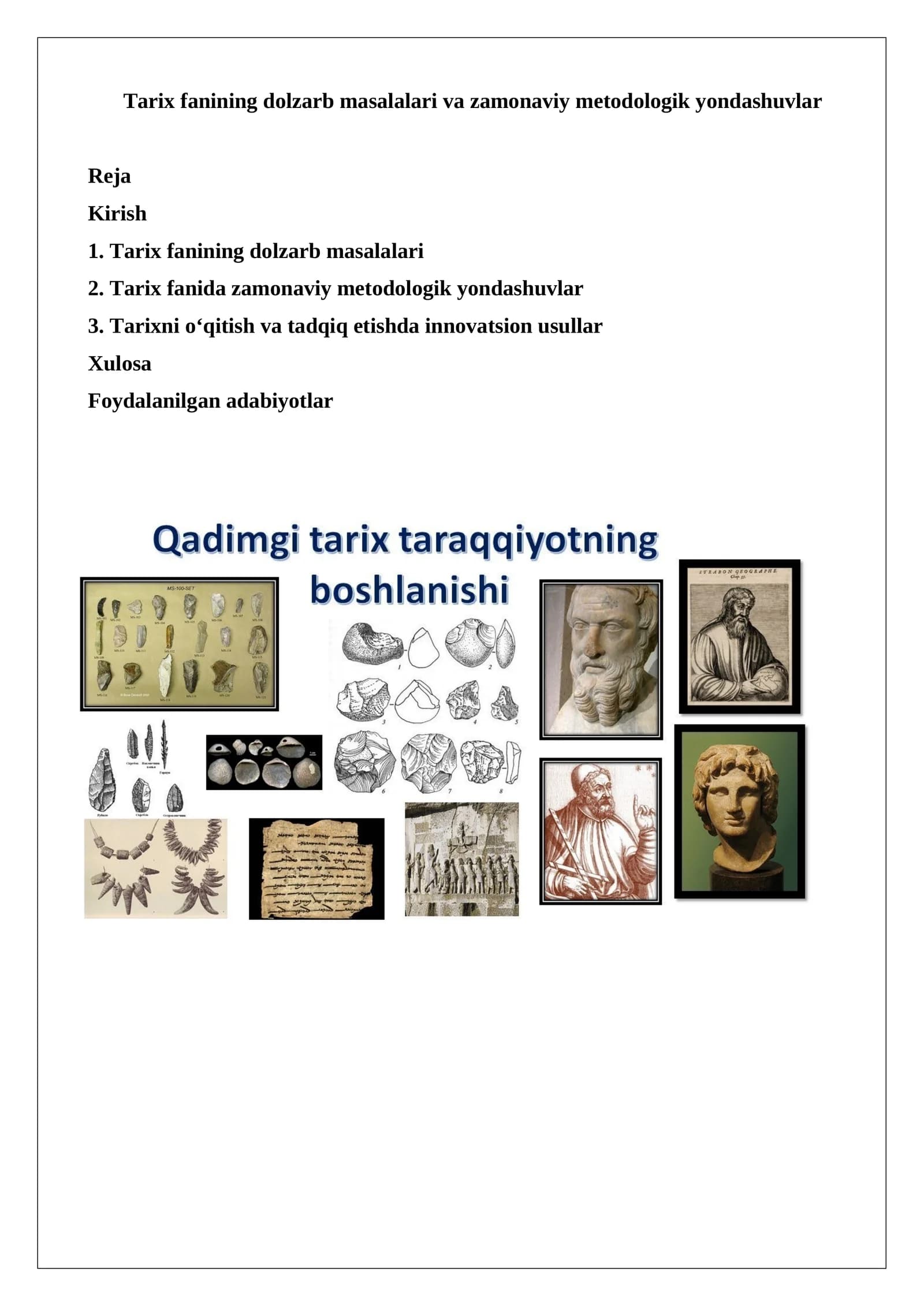 Tarix fanining dolzarb masalalari va zamonaviy metodologik yondashuvlar