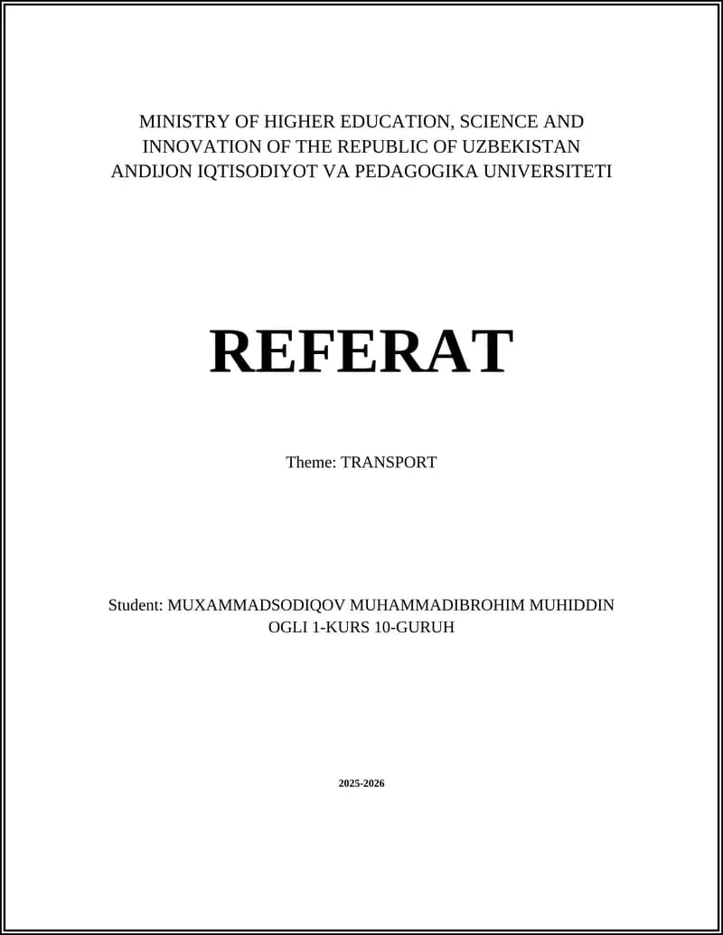 Referat Theme: TRANSPORT