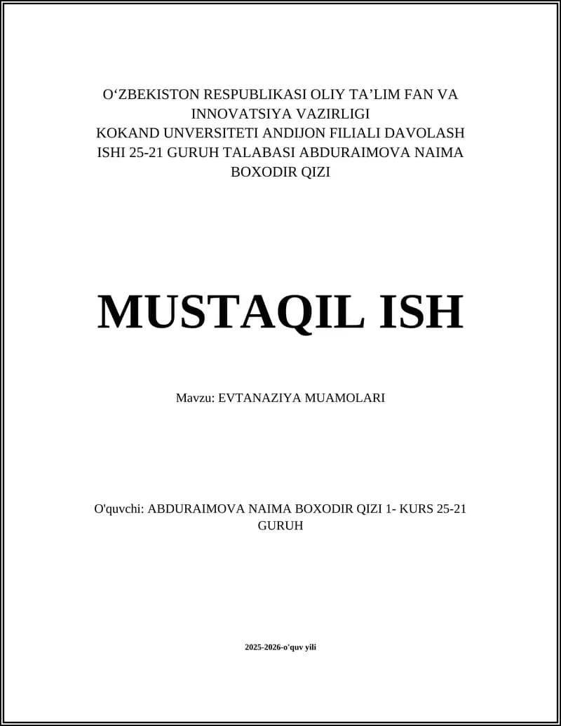 EVTANAZIYA MUAMOLARI