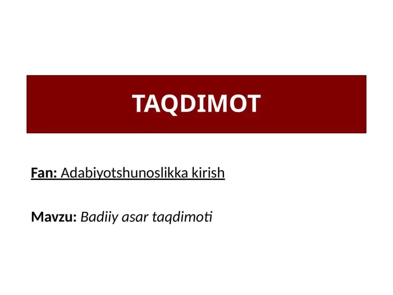 Badiiy adabiyot taqdimoti
