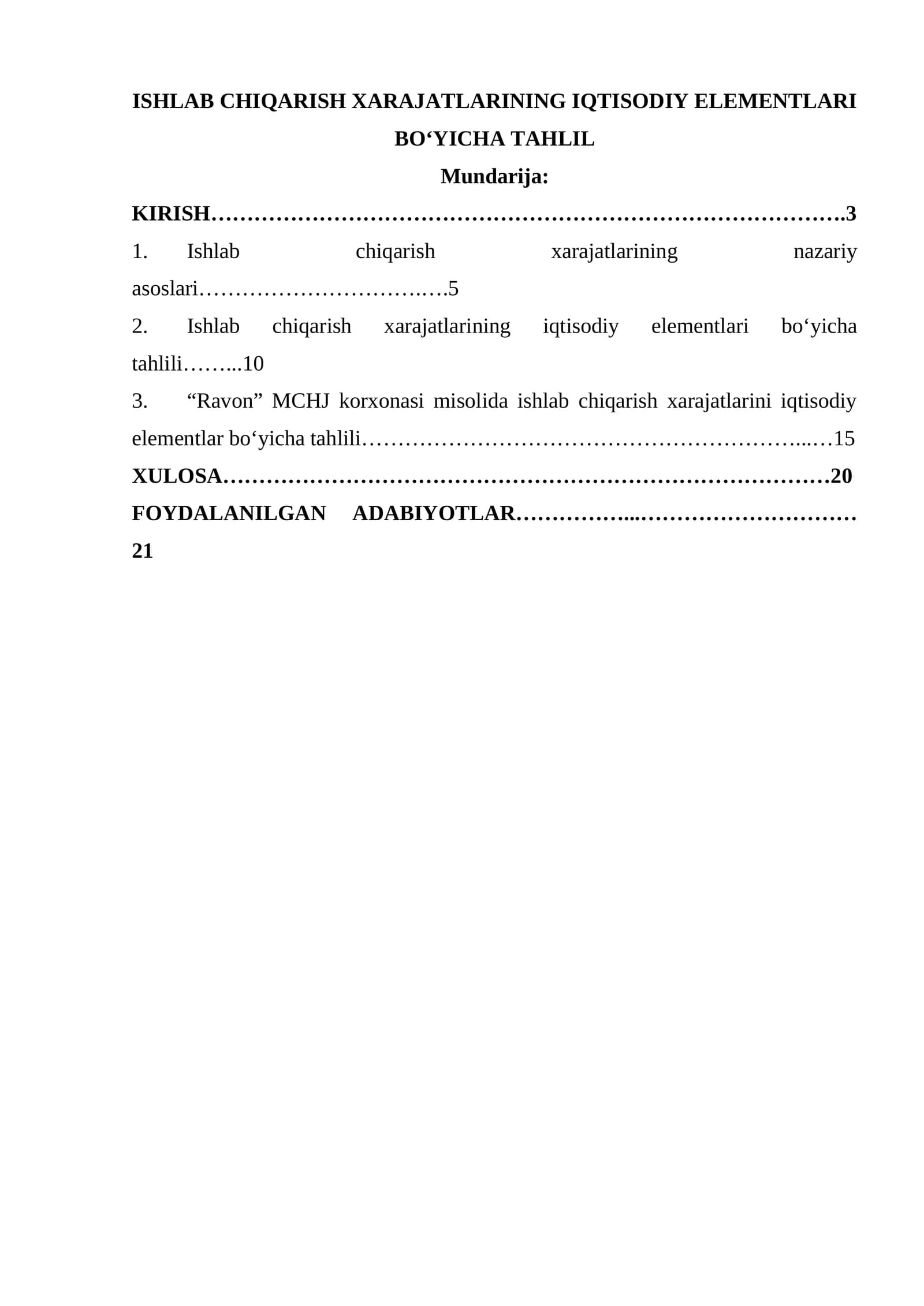 Ishlab chiqarish xarajatlarining iqtisodiy elementlari bo‘yicha tahlil