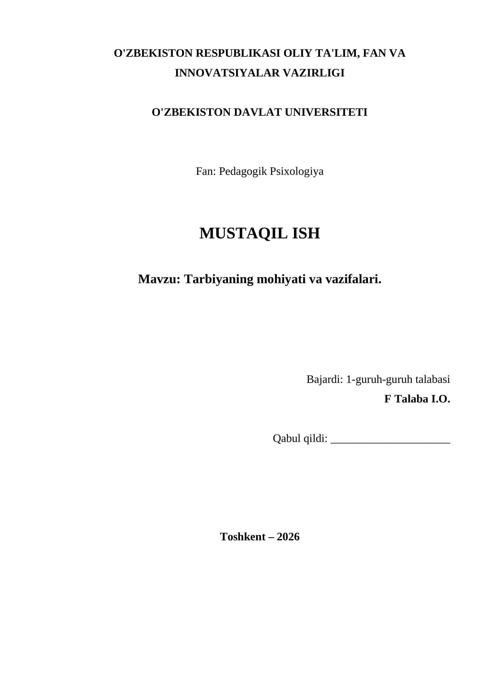 Tarbiyaning mohiyati va vazifalari