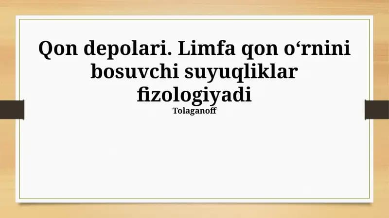 Limfa — Qonning Fiziologik O'rnini Bosuvchi Suyuqlik