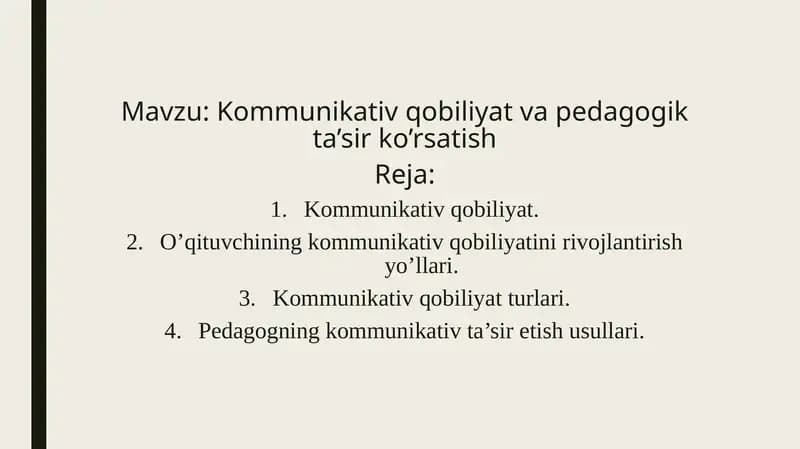 Kommunikativ qobiliyat va pedagogik tasir ko`rsatish