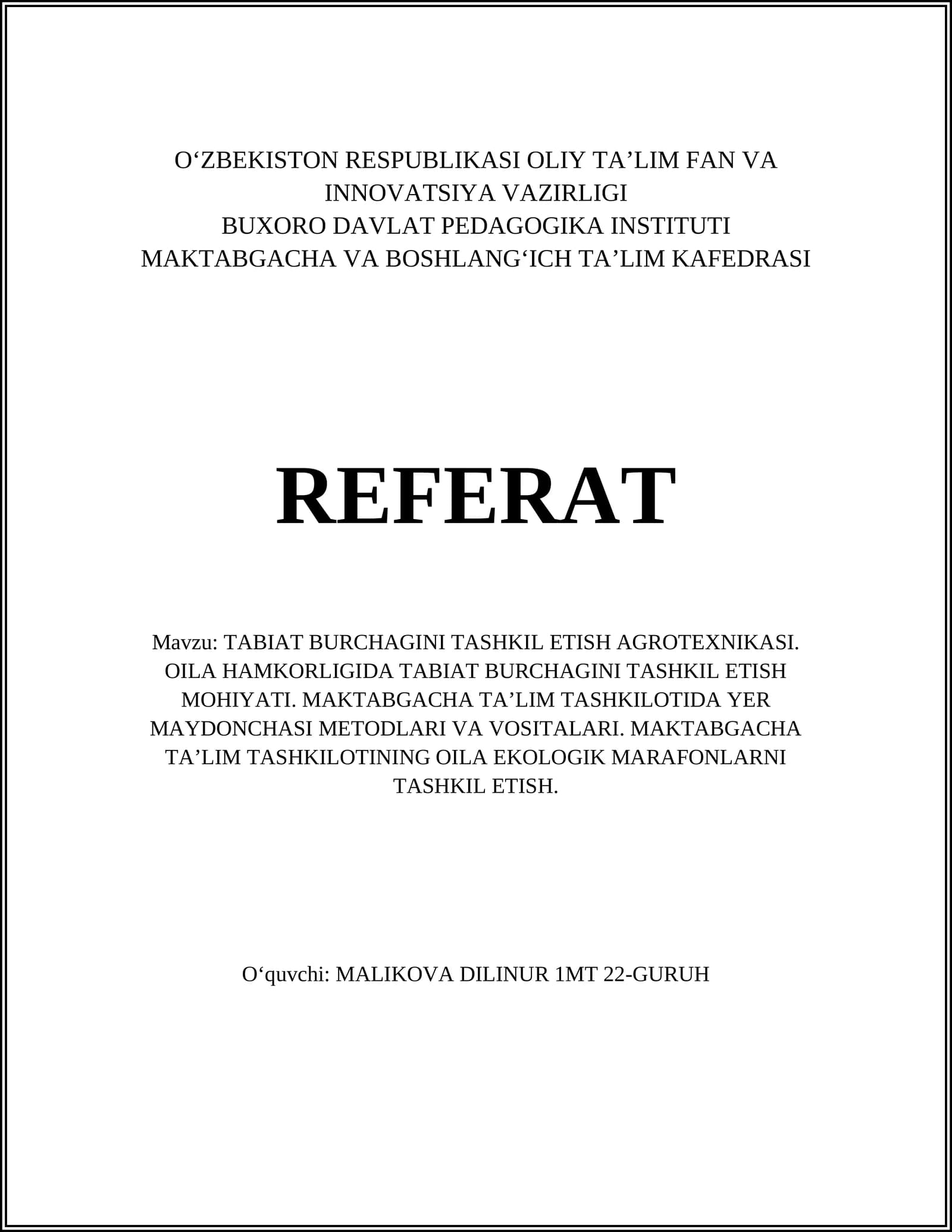 TABIAT BURCHAGINI TASHKIL ETISH AGROTEXNIKASI