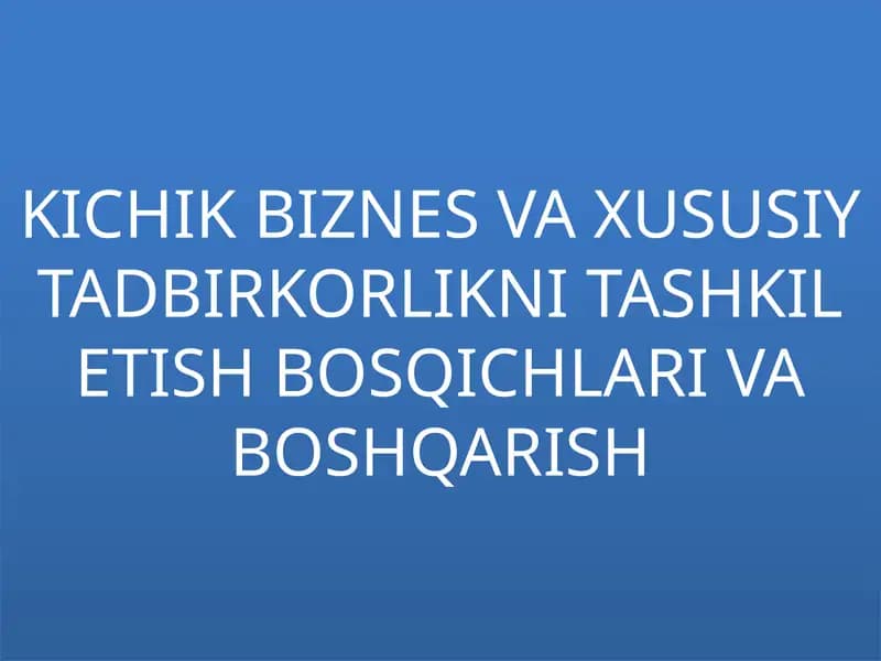 KICHIK BIZNES VA XUSUSIY TADBIRKORLIKNI TASHKIL ETISH BOSQICHLARI VA BOSHQARISH