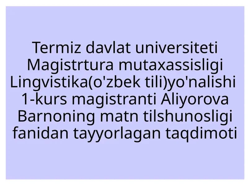 Lingvistika (o'zbek tili) yo'nalishi