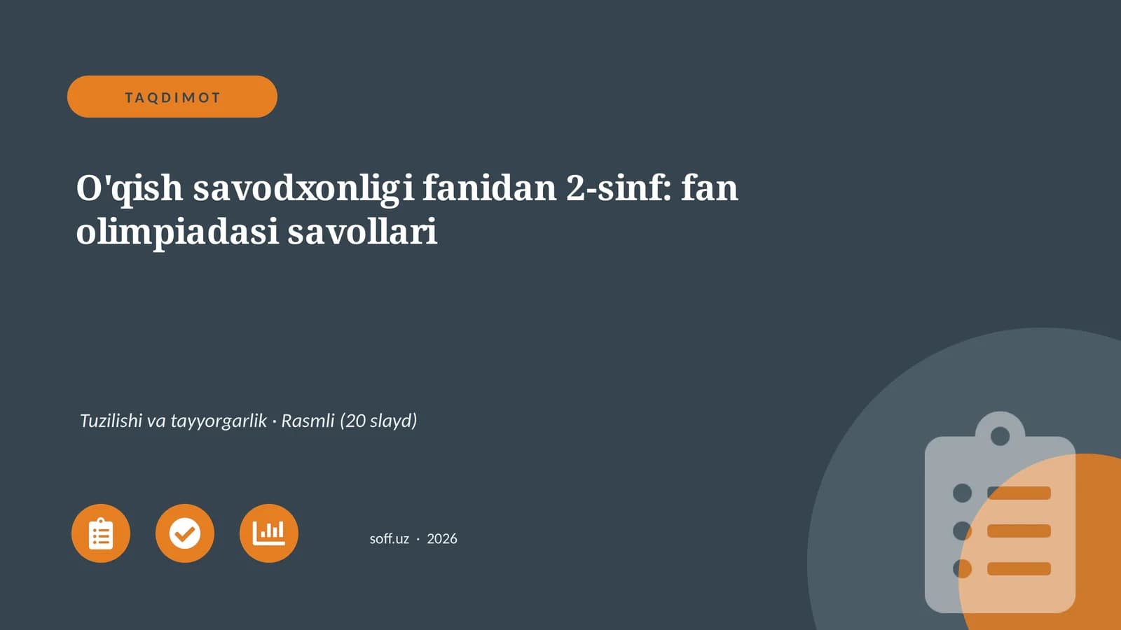 O'qish savodxonligi fanidan 2-sinf: fan olimpiadasi savollari