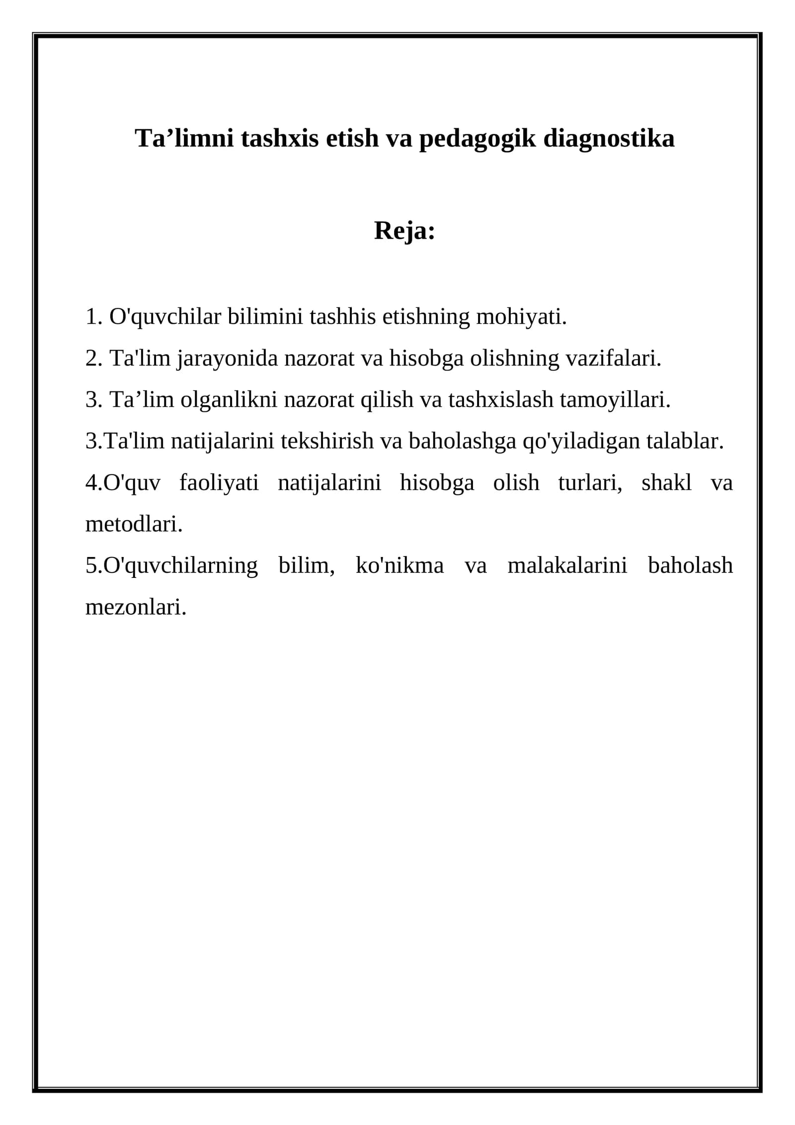 Ta’limni tashxis etish va pedagogik diagnostika