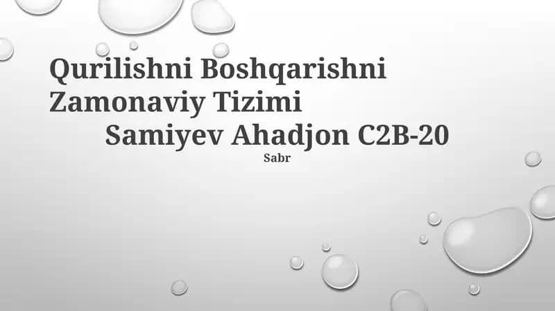 Qurilishni Boshqarishni Zamonaviy Tizimi