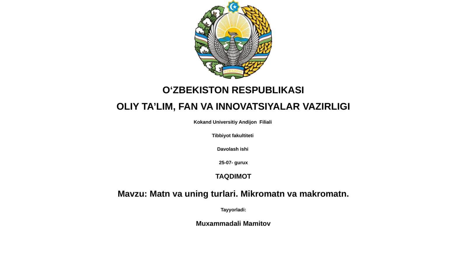 Matn va uning turlari. Mikromatn va makromatn
