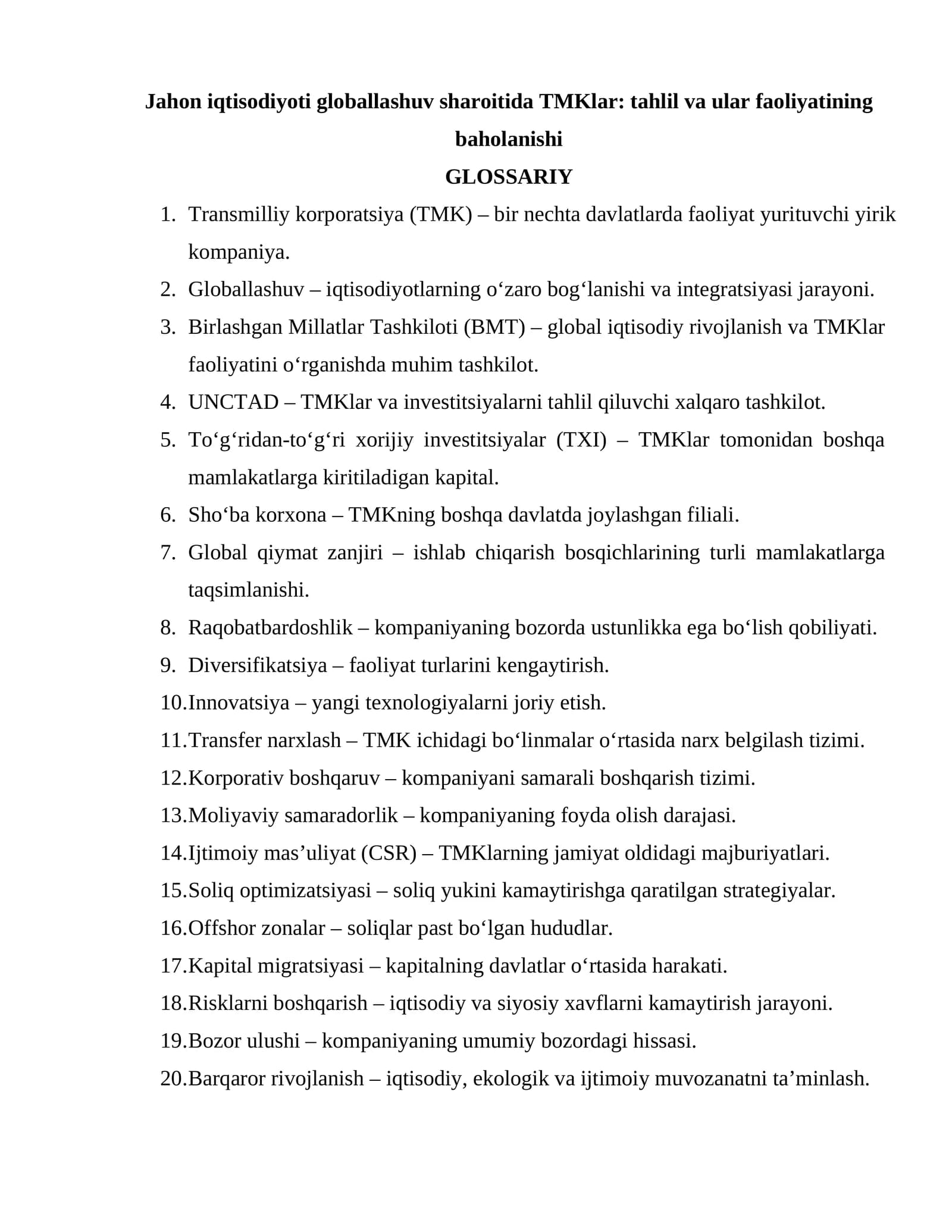 Jahon iqtisodiyoti globallashishi