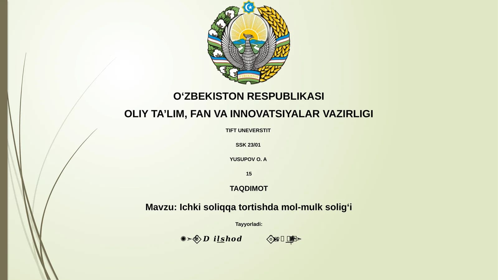 Ichki soliqqa tortishda mol-mulk soligʻi