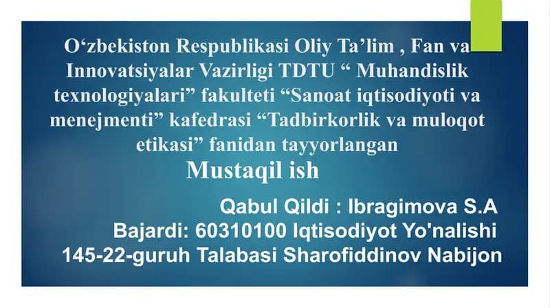 AVSTIRALYA TADBIRKORLIK VA BIZNES SIYOSATI