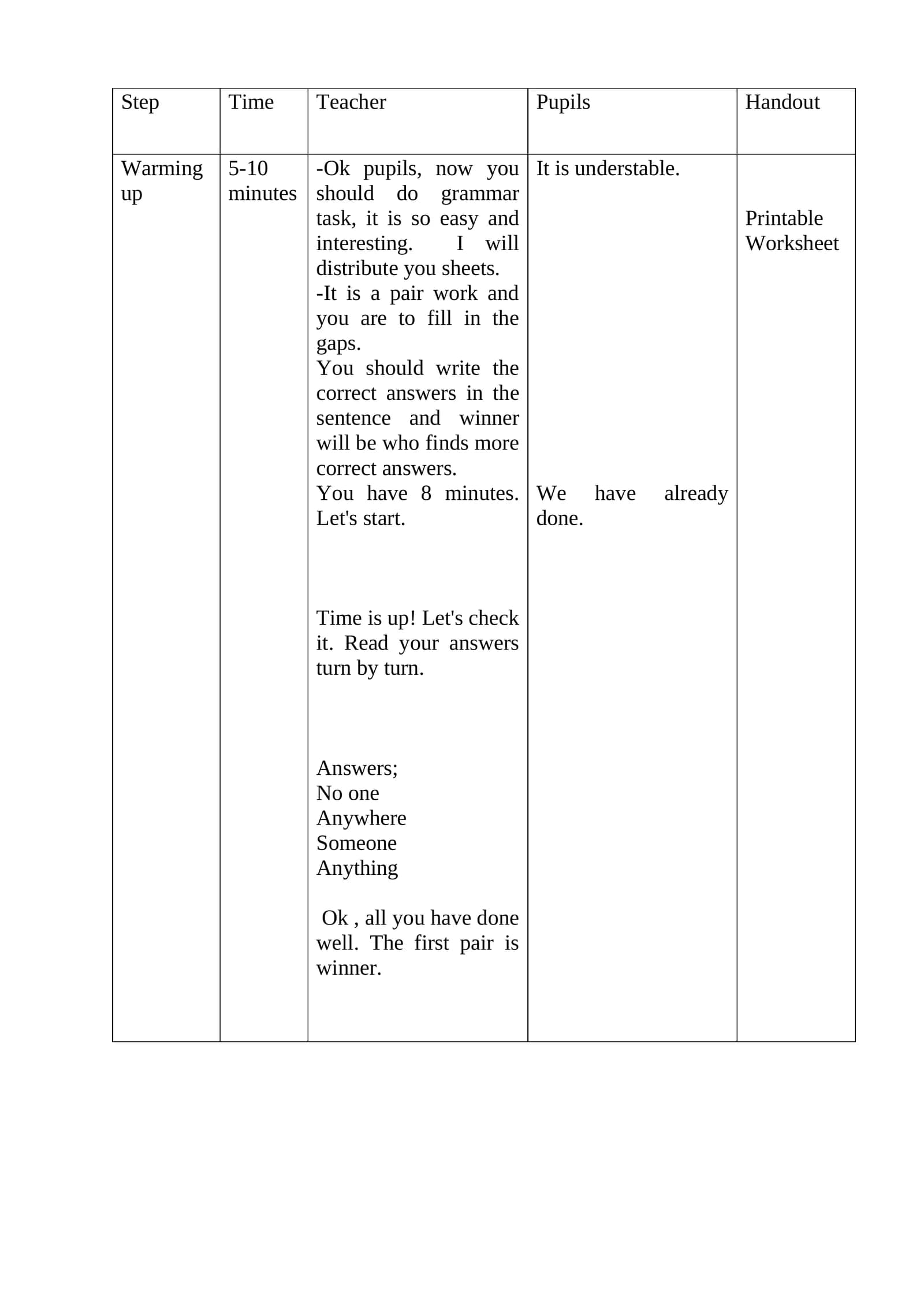 Printable Worksheet
