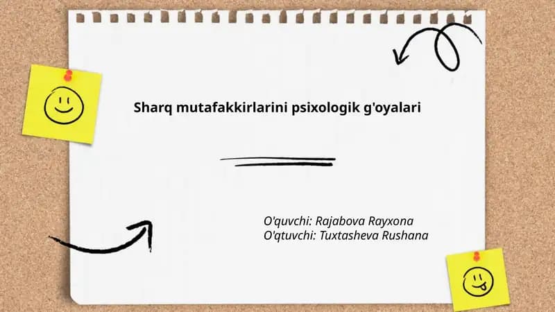 Sharq mutafakkirlarini psixologik g'oyalari