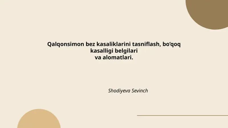 Qalqonsimon bez kasalliklarini tasniflash, bo’qoq kasalligi belgilari va alomatlari
