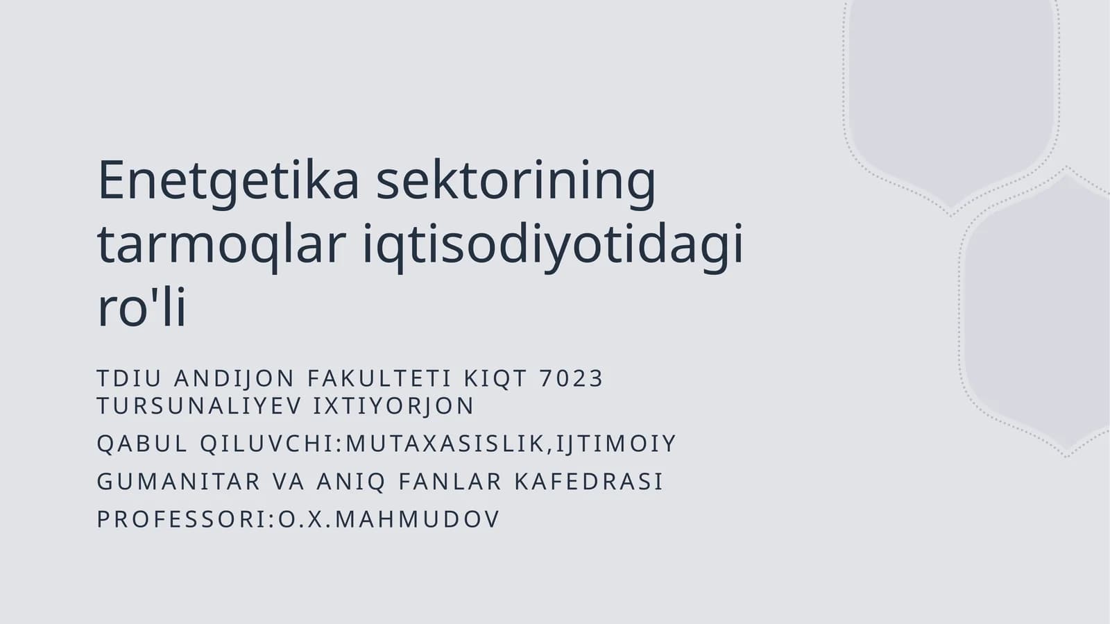Energetika sektorining tarmoqlar iqtisodiyotidagi ro'li
