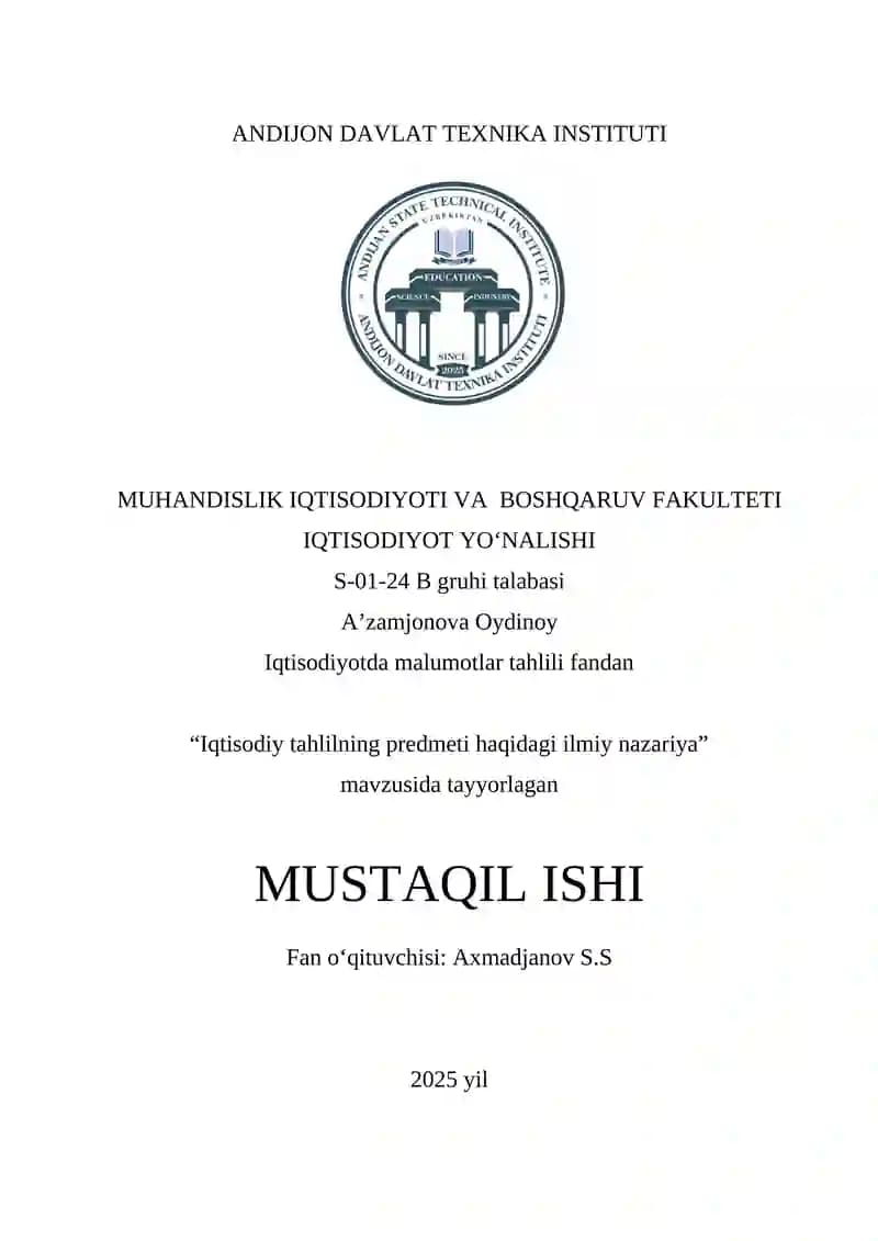 Iqtisodiy tahlilning predmeti haqidagi ilmiy nazariya