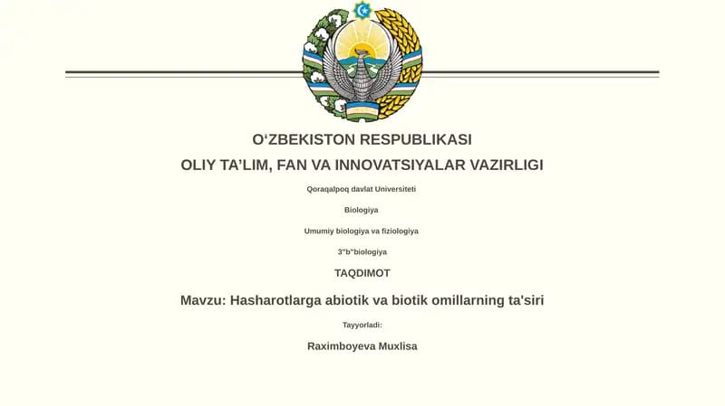 Hasharotlarga abiotik va biotik omillarning ta'siri
