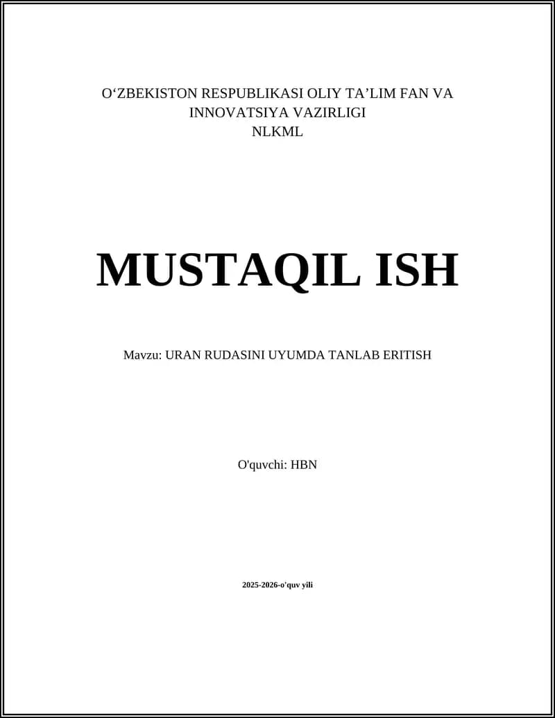 URAN RUDASINI UYUMDA TANLAB ERITISH