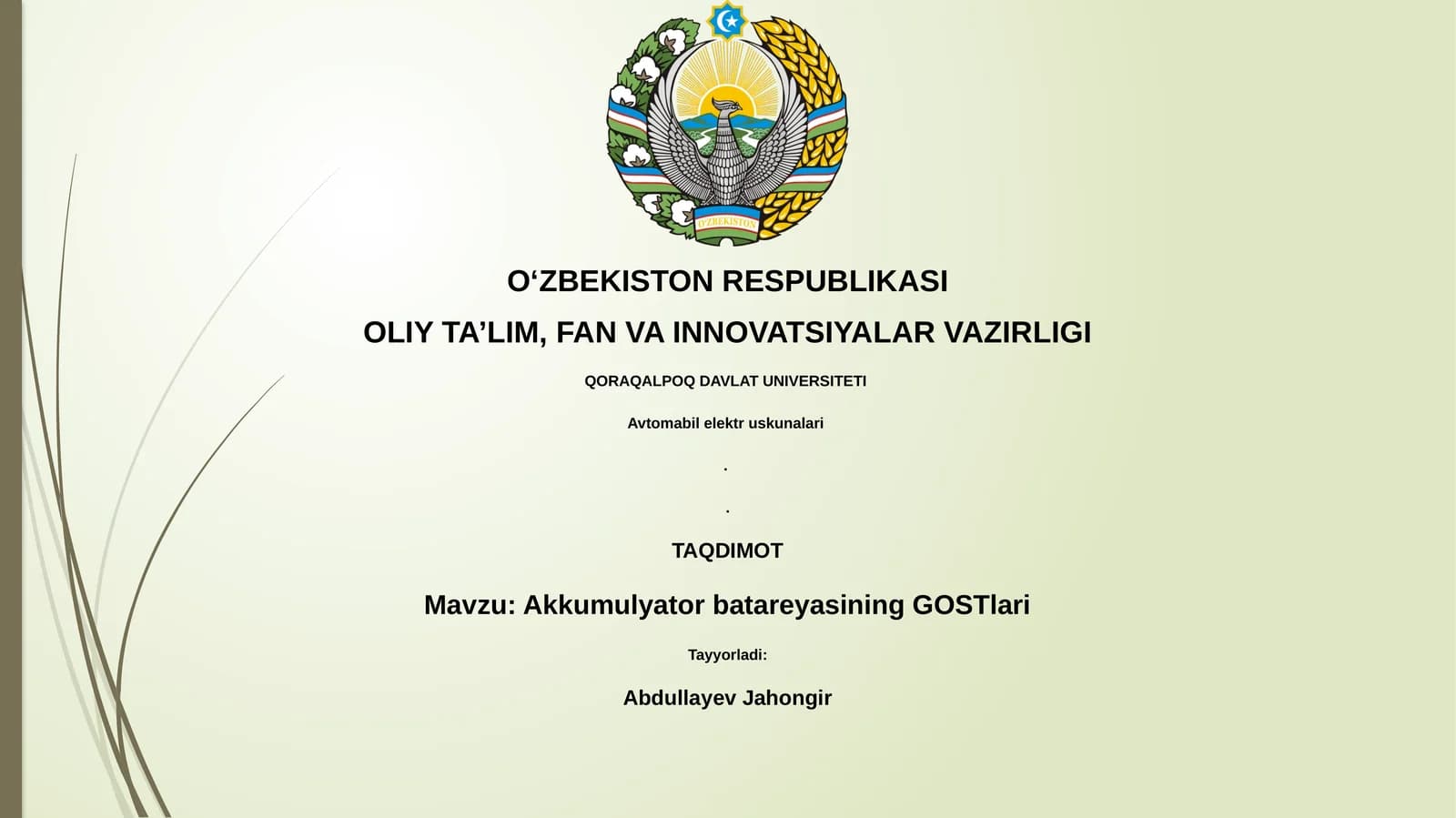 Akkumulyator batareyasining GOSTlari