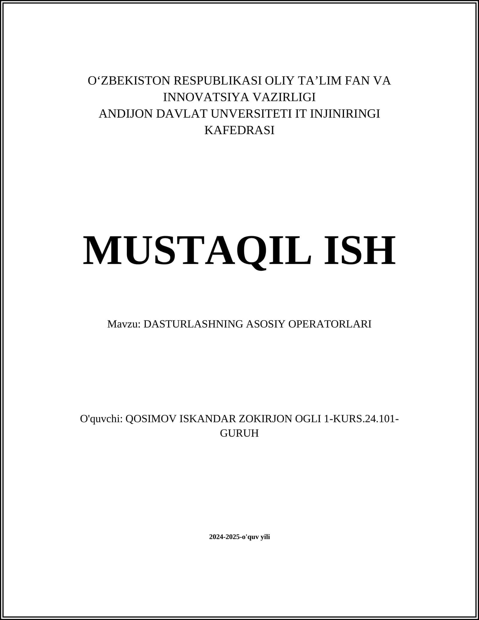 DASTURLASHNING ASOSIY OPERATORLARI