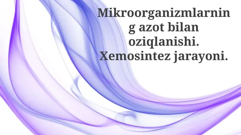 Mikroorganizmlarning azot bilan oziqlanishi va xemosintez jarayoni