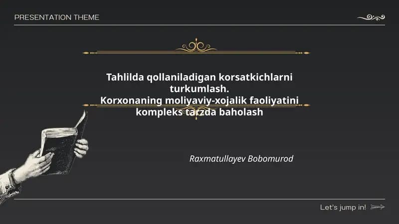 Tahlilda qollaniladigan korsatkichlarni turkumlash