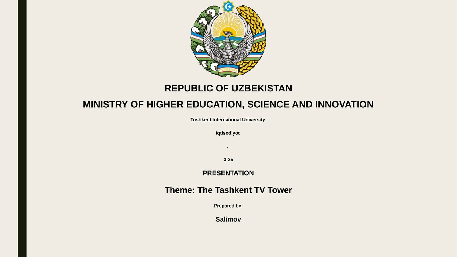 Mavzu: Toshkent Tele Bashqarma Kuzati