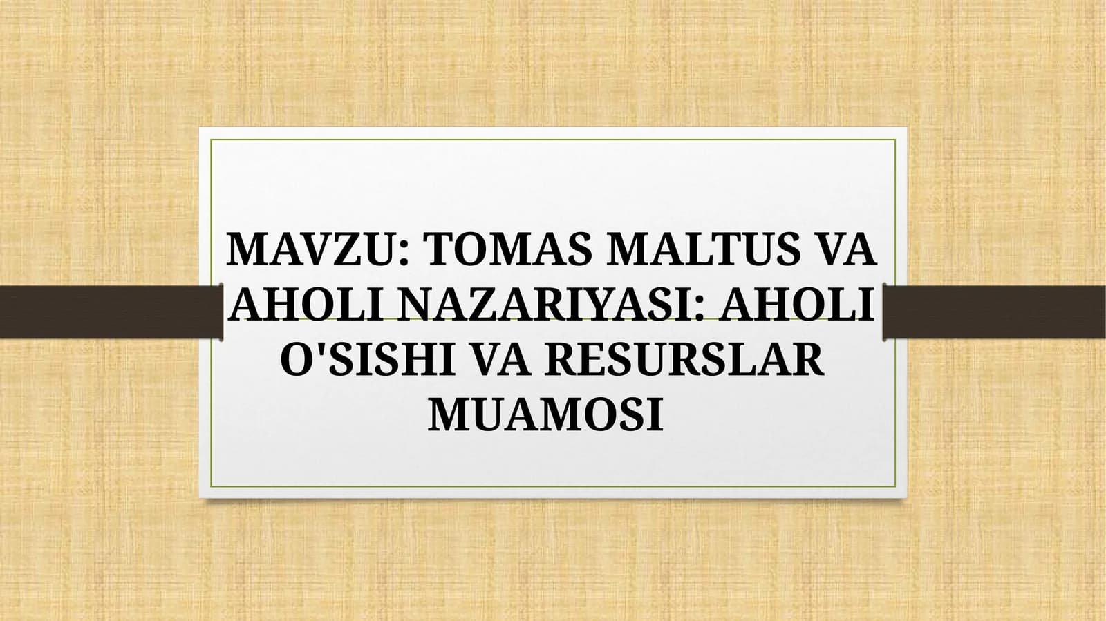 TOMAS MALTUS VA AHOLI NAZARIYASI: AHOLI O'SISHI VA RESURSLAR MUAMOSI