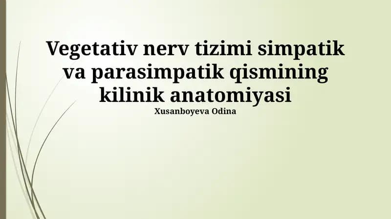 Vegetativ nerv tizimi simpatik va parasimpatik qismining kilinik anatomiyasi