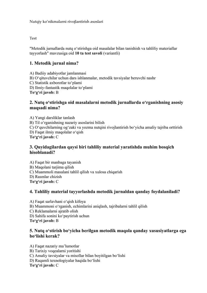 Nutqiy ko'nikmani rivojlantirish