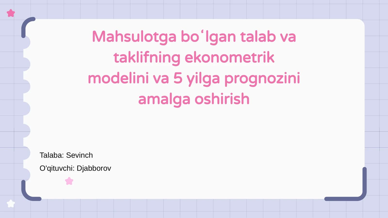 Mahsulotga boʻlgan talab va taklifning ekonometrik modelini va 5 yilga prognozini amalga oshirish