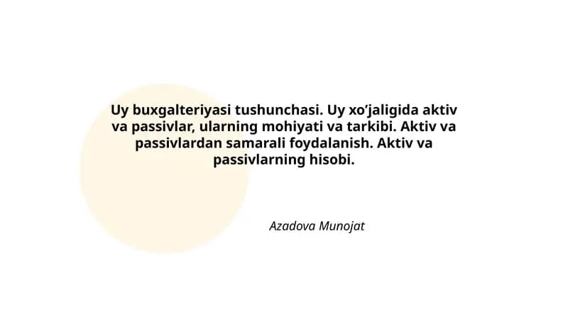 Uy buxgalteriyasi tushunchasi