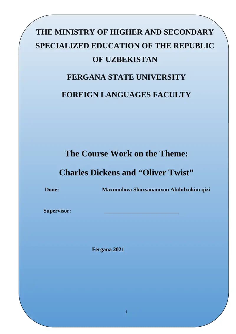 Course Work on Charles Dickens and "Oliver Twist"
