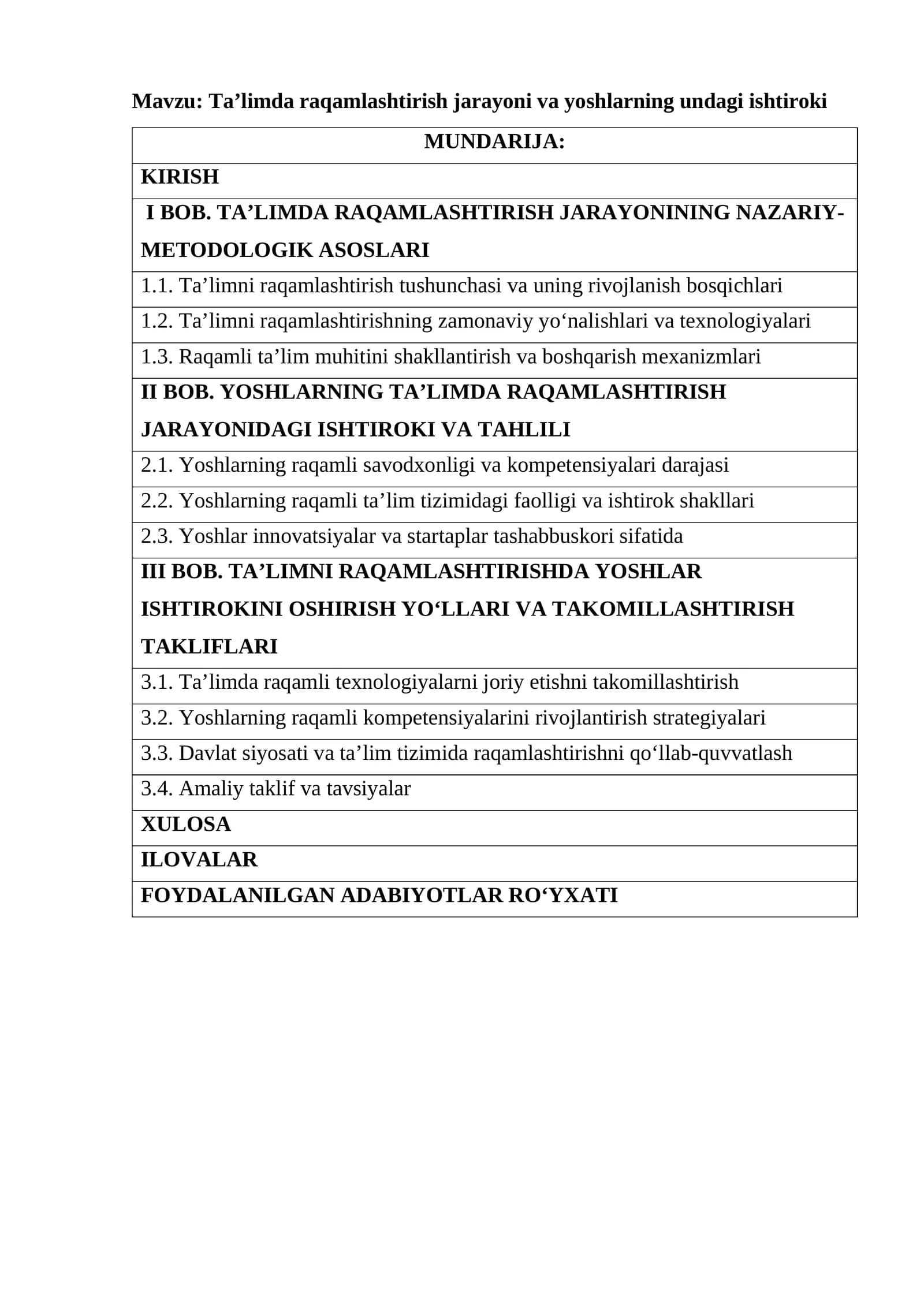 Ta’limda raqamlashtirish jarayoni va yoshlarning undagi ishtiroki
