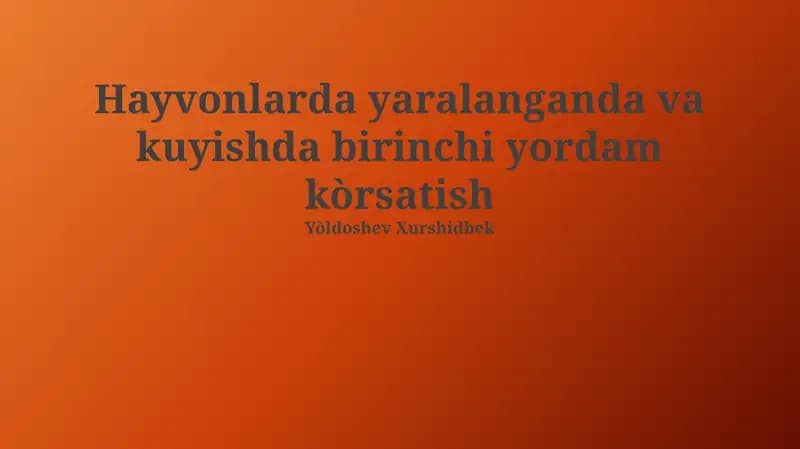 Hayvonlarda yaralanganda va kuyishda birinchi yordam kòrsatish